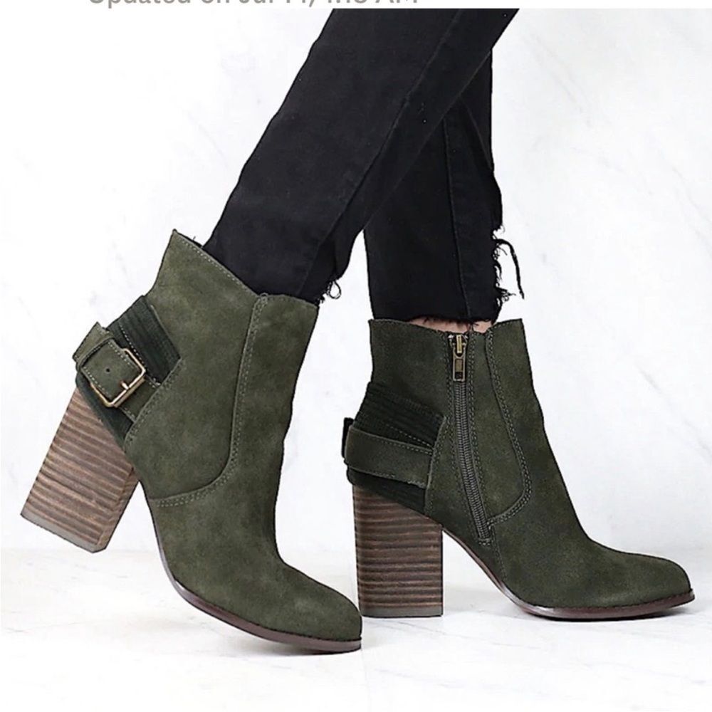 Sbicca Booties Boots Forest Green/Black Lorenza Suede Leather Ankle Women Size 6
